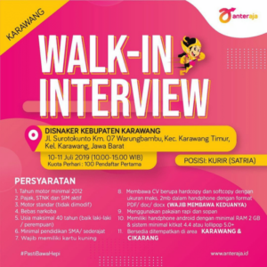 Lowongan kerja walk interview hari ini