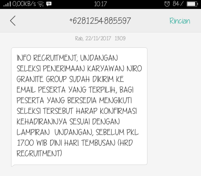 Contoh sms panggilan interview kerja