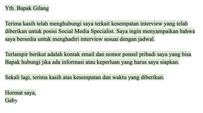 Jawaban panggilan interview