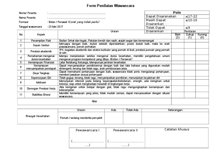 Form penilaian interview karyawan baru