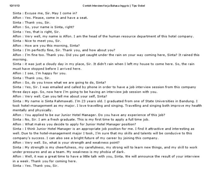Contoh dialog interview bahasa inggris