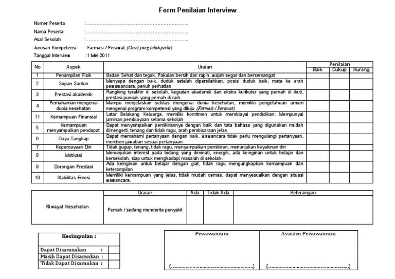 Form penilaian interview karyawan baru